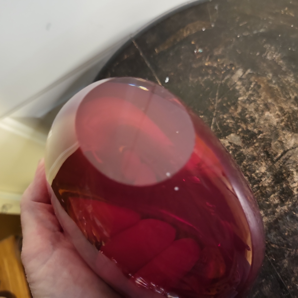 Vintage Murano Style Red Glass Heart Vase 5" - Picture 8 of 8